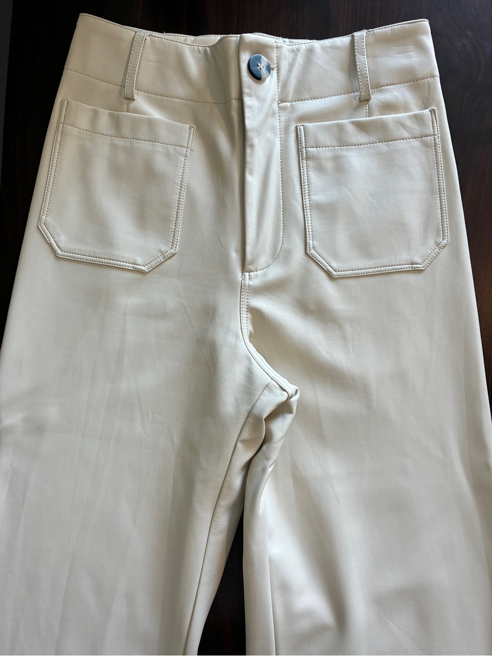Maeve Colette Faux-Leather High-Rise Wide-Leg Cropped Pants in Cream size 28 - Picture 7 of 9